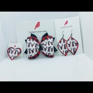 Christmas holiday black red plaid trees deer set